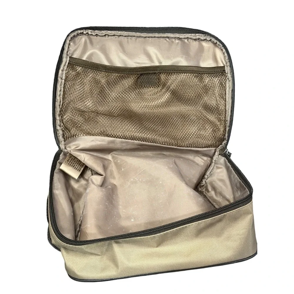 Calvin Klein Zip Around Travel Cosmetic Case Tan‎ Brown Faux Leather Makeup Bag